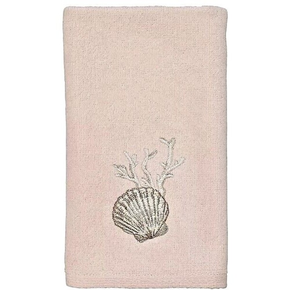 Avanti Riviera Fingertip Towel Embroidered Pale Pink Shell Beach Summer Set of 2